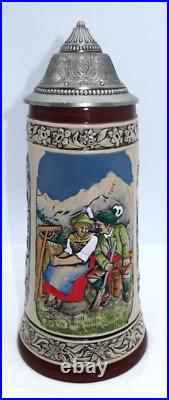 11.5 Lrg Vintage GERZ German Lidded Beer Stein Man Woman Sunflowers Mountains A