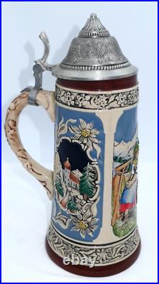 11.5 Lrg Vintage GERZ German Lidded Beer Stein Man Woman Sunflowers Mountains A