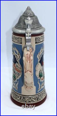 11.5 Lrg Vintage GERZ German Lidded Beer Stein Man Woman Sunflowers Mountains A