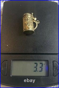 14K Yellow Gold German Lidded BEER STEIN Charm, 3.3 grams