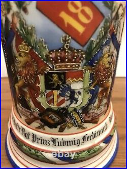 #18 Regimental Lithophane Beer Stein 1903-05 Antique German Military Lidded