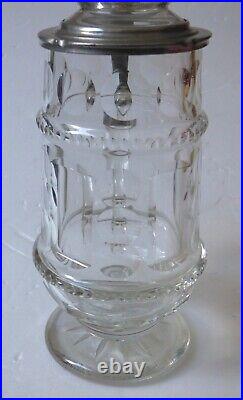 1850 German Hunter Stein Stag Antler Forest Cut Crystal glass handm. Pewter lid