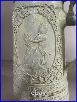 1880 Fritz Thenn German salt glaze stoneware figural ceramic beer stein 10+