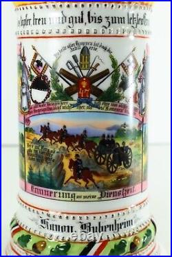 =1890-1914 German Artillery Regimental Stein Lithophane Porcelain w. Pewter Lid