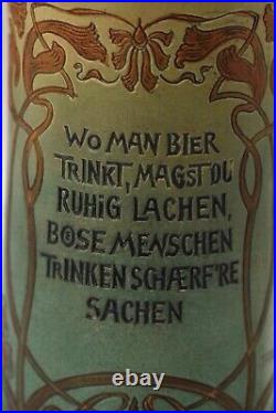 1899 German Dumler & Breiden Stein #552.5L Etched Lidded Stein Women WithSaying