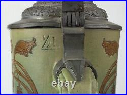 1899 German Dumler & Breiden Stein #552.5L Etched Lidded Stein Women WithSaying