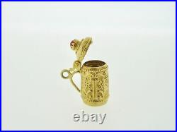 18K Yellow Gold German Beer Stein Pendant with Working Lid