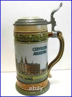 1903 Quilmes Cerveceria DON JOSE GARROS lidded German Beer Stein by VB Mettlach