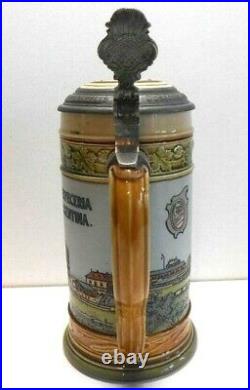 1903 Quilmes Cerveceria DON JOSE GARROS lidded German Beer Stein by VB Mettlach