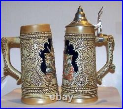 1976 Budweiser German Pilique Pair Lidded/unlidded Pair Steins Csl5 Ceramarte