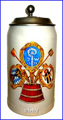 1994 Augustiner Munich 666 Years Brewery lidded 1L Masskrug German Beer Stein