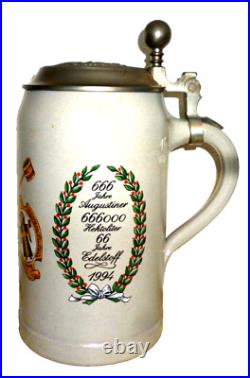 1994 Augustiner Munich 666 Years Brewery lidded 1L Masskrug German Beer Stein