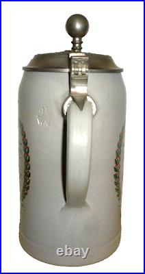 1994 Augustiner Munich 666 Years Brewery lidded 1L Masskrug German Beer Stein