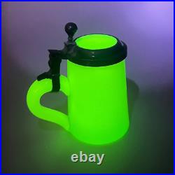 19c. Antique German Miniature Vaseline Uranium Glass Tankard Beer Stein Mug 2.75