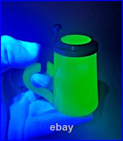 19c. Antique German Miniature Vaseline Uranium Glass Tankard Beer Stein Mug 2.75