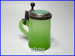 19c. Antique German Miniature Vaseline Uranium Glass Tankard Beer Stein Mug 2.75