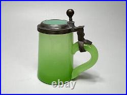 19c. Antique German Miniature Vaseline Uranium Glass Tankard Beer Stein Mug 2.75