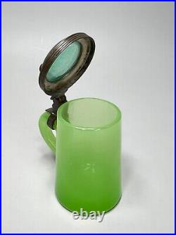 19c. Antique German Miniature Vaseline Uranium Glass Tankard Beer Stein Mug 2.75