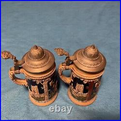 (2) 1/8L Lidded Beer Stein Vintage German Pottery 5 1/2 Tall Collectible