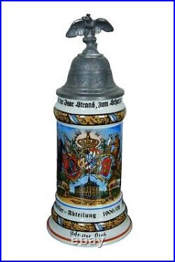 2 Antique German Calvary Regimental Lithopane Porcelain Lidded Beer Steins 12