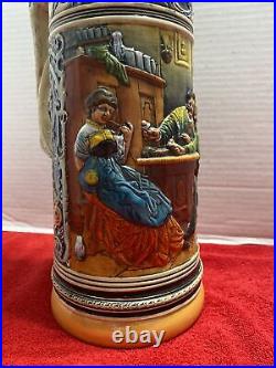 2 Liter Vintage German Ceramic Beer Stein /w LID 17 Inches