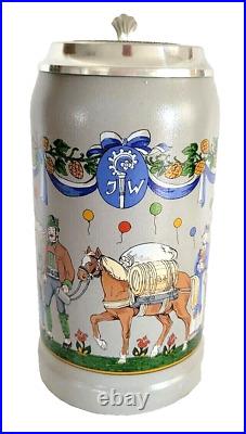 2000 Augustiner Brau Munich Oktoberfest lidded Masskrug German Beer Stein