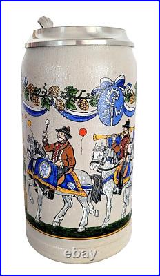 2002 Augustiner Brau Munich Oktoberfest lidded Masskrug German Beer Stein