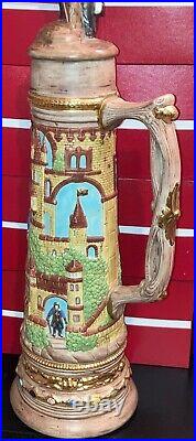 23 German Figural TOWER WITH COURTING COUPLE Porcelain Beer Stein Castle HUGE