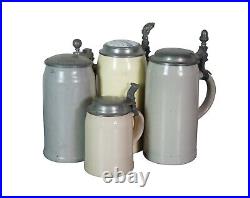 4 Antique & Vintage German Plain Lidded Ceramic Stoneware Beer Steins 6 to 10