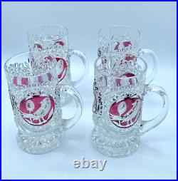 4 VTG Hofbauer Red Bird Crystal Beer Steins/Large Mugs West German UBER RARE