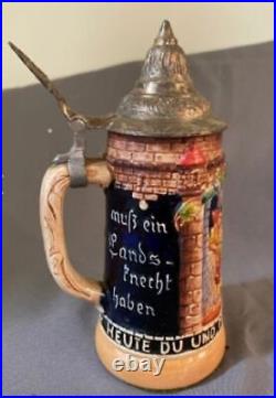 5 Vintage German Handmade Lidded Beer Steins