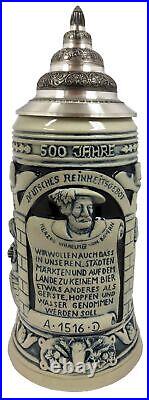 500 Years of Germany Beer Purity Law Celebration Grey LE German Beer Stein 1 L