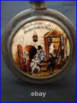 5L Antique German Glass Lidded Beer Stein Porcelain painted scene Plaque 7.8