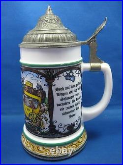 8 Antique BMF West German Embossed Pewter Lid Beer Stein Porcelain Mug