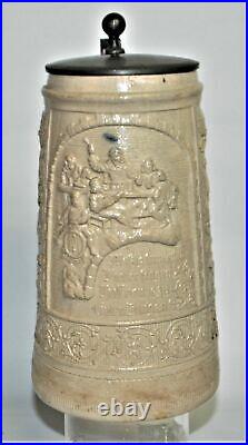 8 Antique German Stoneware Pottery Beer Stein With German Songs Circa 1875-1914