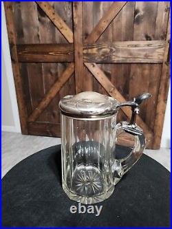 ANTIQUE 1870-1880s German Silver (. 800) Lidded & Glass Tankard Beer Stein 05. L