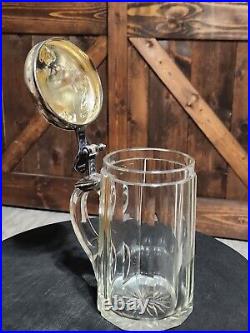 ANTIQUE 1870-1880s German Silver (. 800) Lidded & Glass Tankard Beer Stein 05. L