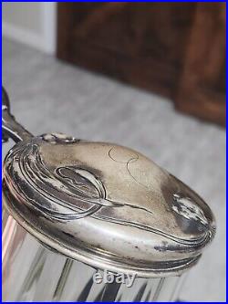 ANTIQUE 1870-1880s German Silver (. 800) Lidded & Glass Tankard Beer Stein 05. L