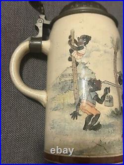 ANTIQUE 19C 1890's GESCHUTZT GERMAN BEER STEIN South African Gymnastics School