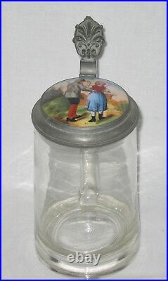 ANTIQUE GERMAN BEER STEIN CRYSTAL with HAND PAINTED LID, 1/2 L. 19 cent