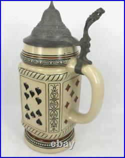 ANTIQUE GERMAN BEER STEIN PLAYING CARD Suits BY MERKELBACH & WICK ETCHED C 1900