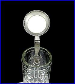 ANTIQUE GERMAN CUT GLASS THUMBPRINT CERAMIC PAINTED LID 8.5 BEER STEIN 1870s