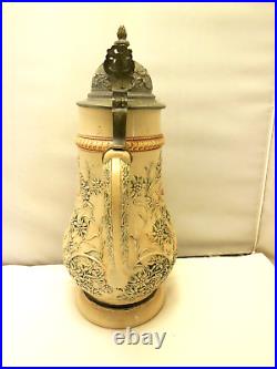 ANTIQUE VINTAGE LARGE 3 LITER GERMAN BEER STEIN with PEWER LID 15 VGC