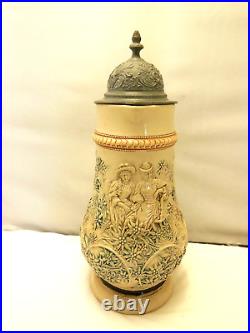 ANTIQUE VINTAGE LARGE 3 LITER GERMAN BEER STEIN with PEWER LID 15 VGC