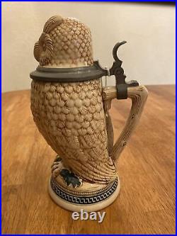 AUTHENTIC MARZI & REMY STONEWARE GLAZED OWL GERMAN STEIN TANKER MUG? Ex. LPJ