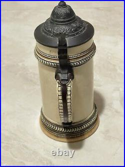 Antique 0.5 Liter Stoneware German Beer Stein Hunting