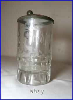 Antique 1800's hand painted porcelain glass pewter German lidded beer stein mug/