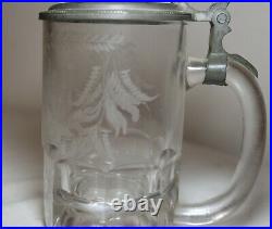 Antique 1800's hand painted porcelain glass pewter German lidded beer stein mug