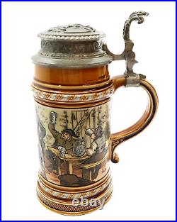 Antique 1889 METTLACH STEIN No 1403 BOWLING 1/2 L German Beer stein by C Warth