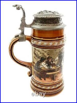 Antique 1889 METTLACH STEIN No 1403 BOWLING 1/2 L German Beer stein by C Warth